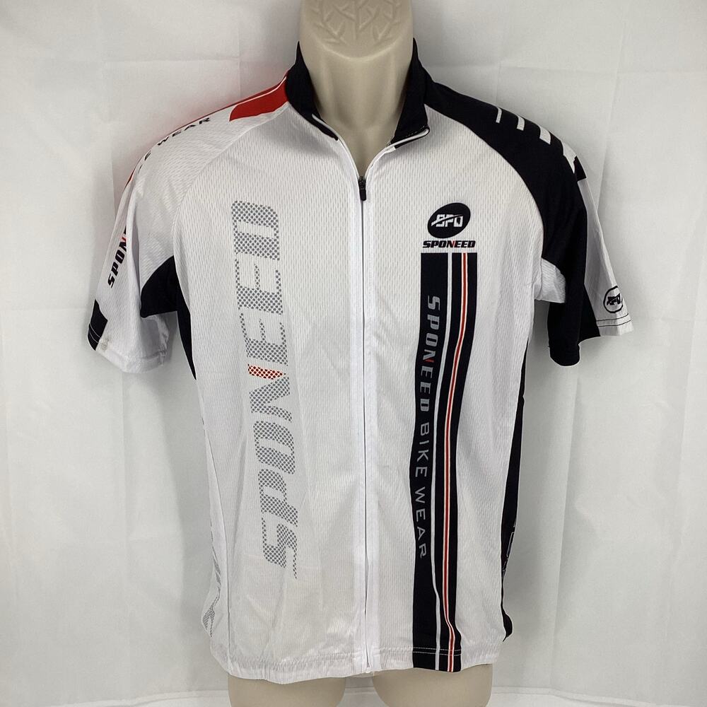 Sponeed Men’s Full Zip Cycling Jersey White Black Red Size Medium New 286